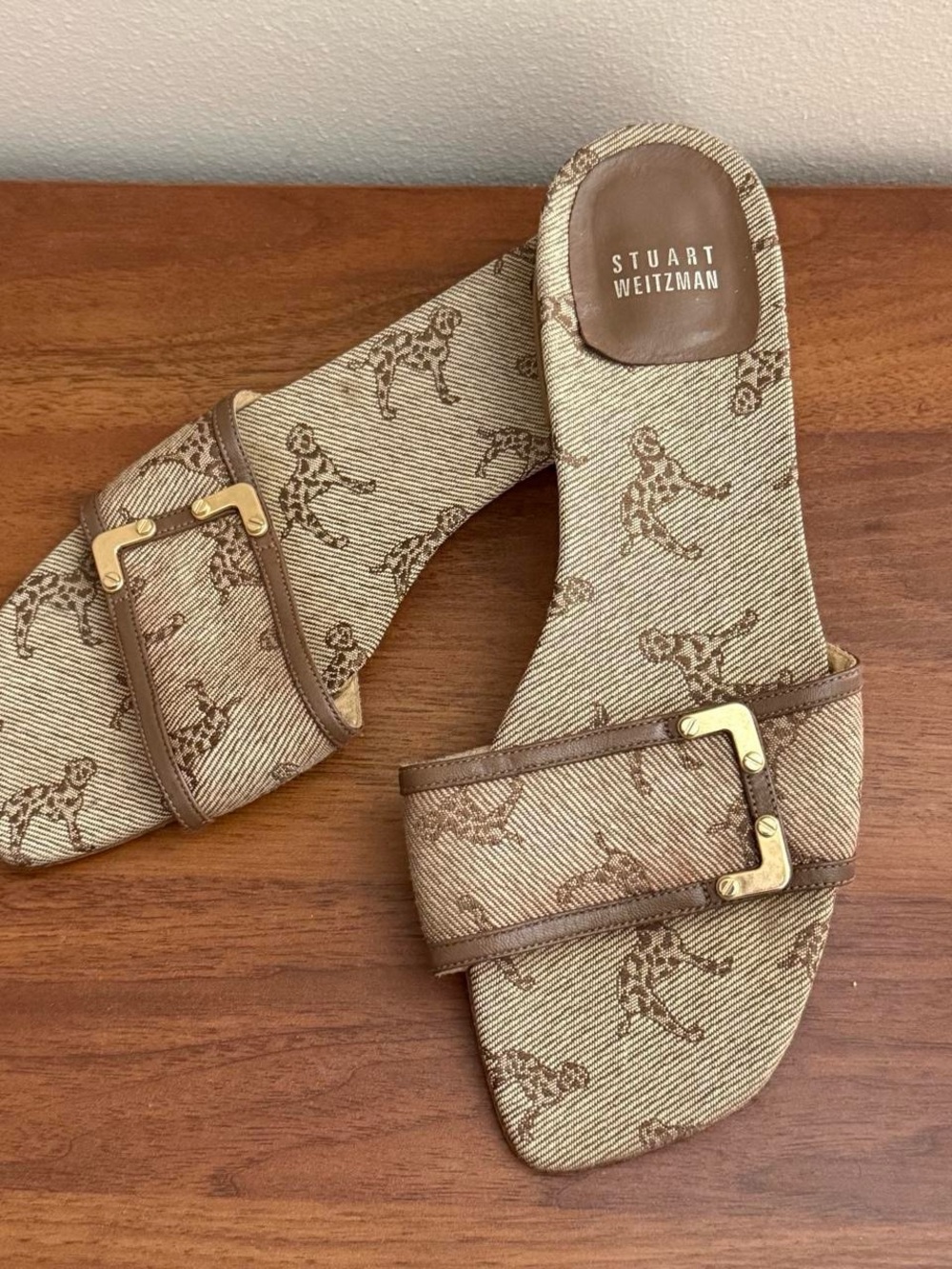 Stuart Weitzman Women's Brown Patterned Slide Sandals